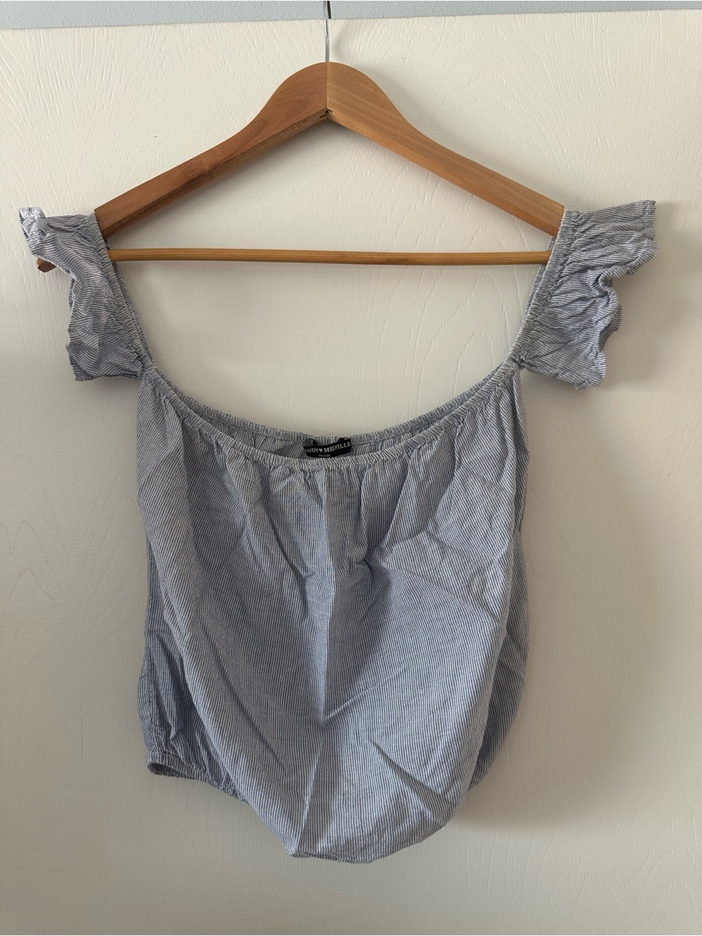 Brandy Melville Blue Striped Off-Shoulder Ruffle Sleeve Camisole